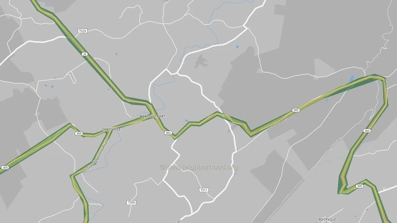 McAlevys Fort, PA Map of Noise Levels in McAlevys Fort