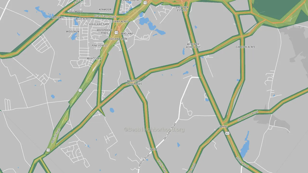 McArthur Crossroads, NC Map of Noise Levels in McArthur Crossroads