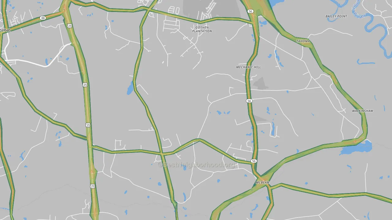 Mcbean, Hephzibah, GA Map of Noise Levels in Mcbean