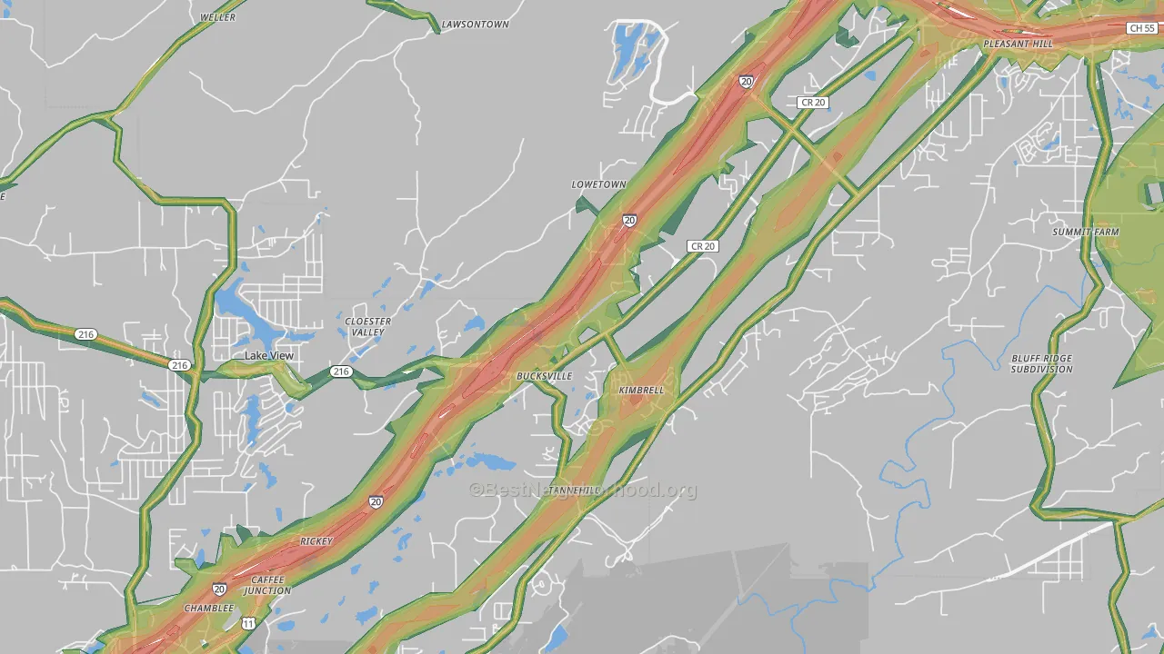 Mccalla, AL Map of Noise Levels in Mccalla