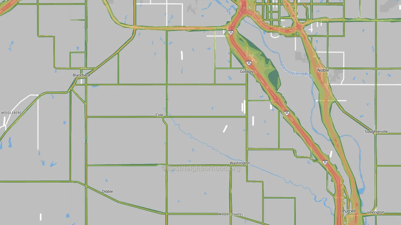 McClain County, OK Map of Noise Levels in McClain County