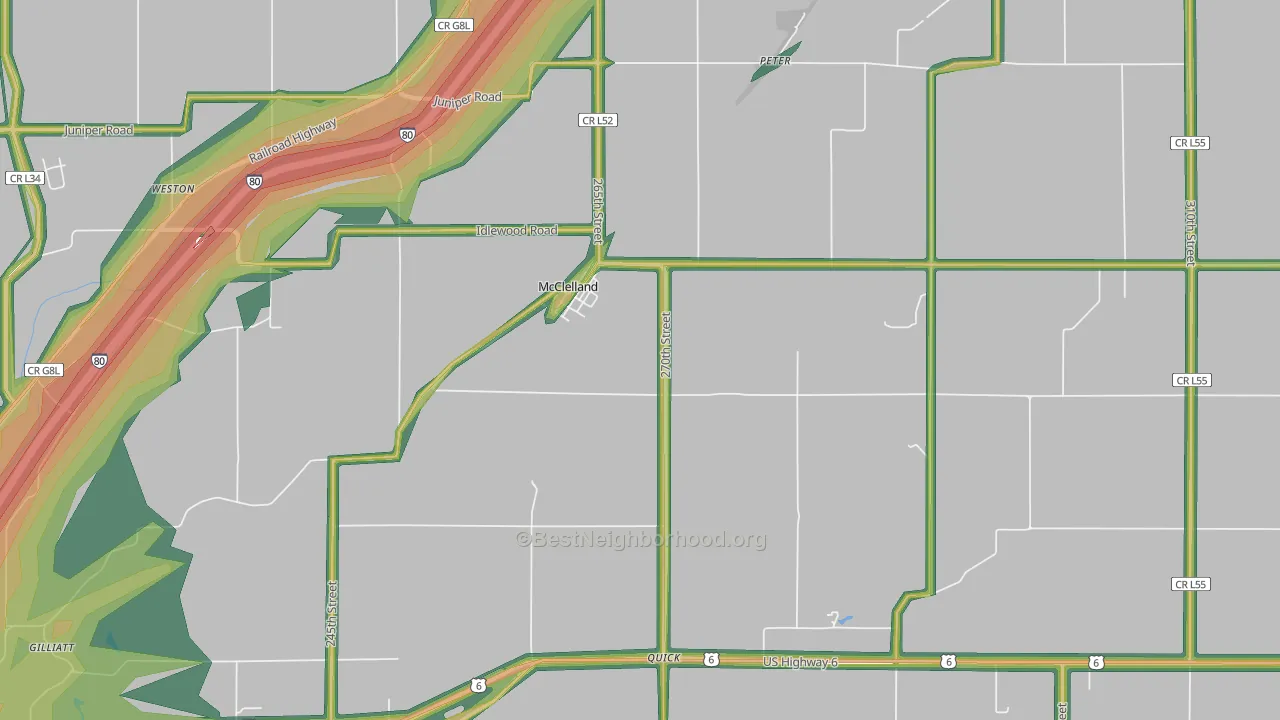McClelland, IA Map of Noise Levels in McClelland