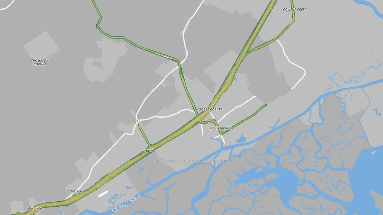McClellanville, SC Map of Noise Levels in McClellanville