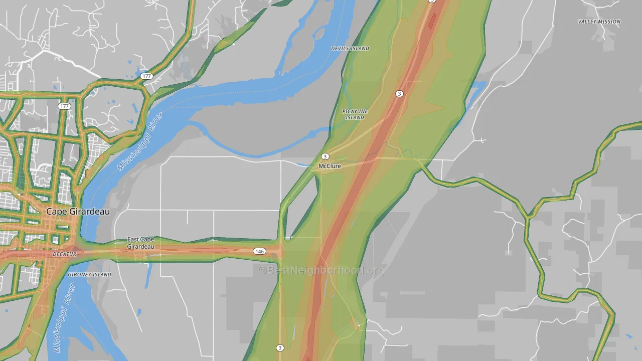 McClure, IL Map of Noise Levels in McClure