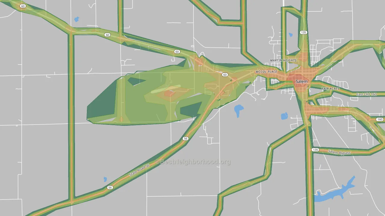 McCol Place, IN Map of Noise Levels in McCol Place