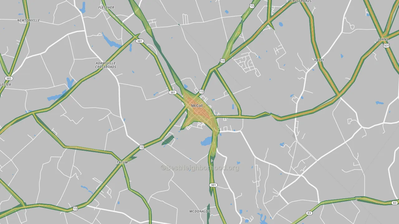 McColl, SC Map of Noise Levels in McColl