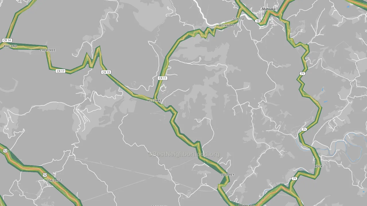McComas, WV Map of Noise Levels in McComas