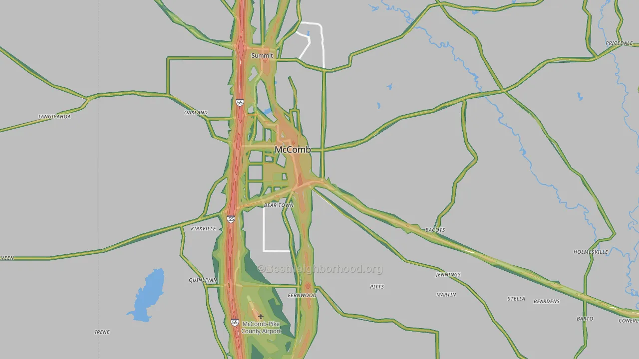 Mccomb, MS Map of Noise Levels in Mccomb