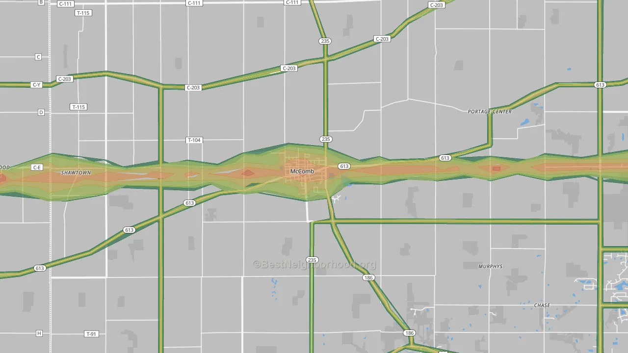 McComb, OH Map of Noise Levels in McComb