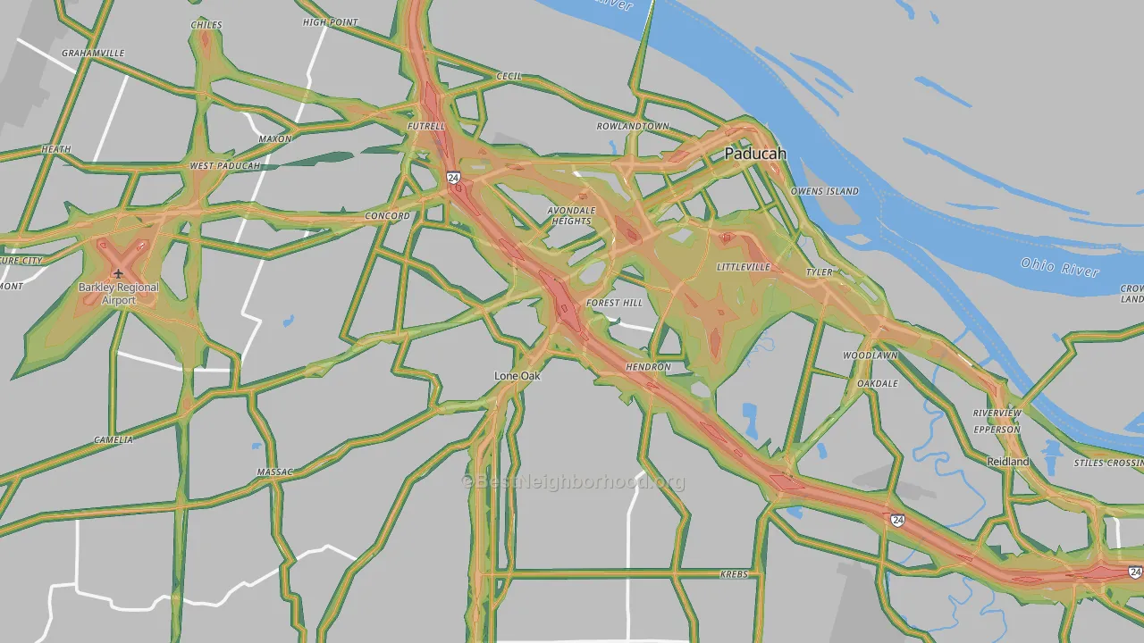 McCracken County, KY Map of Noise Levels in McCracken County