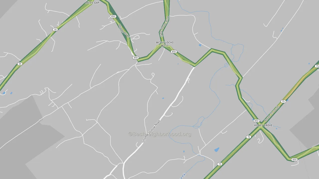 McCullochs Mills, PA Map of Noise Levels in McCullochs Mills