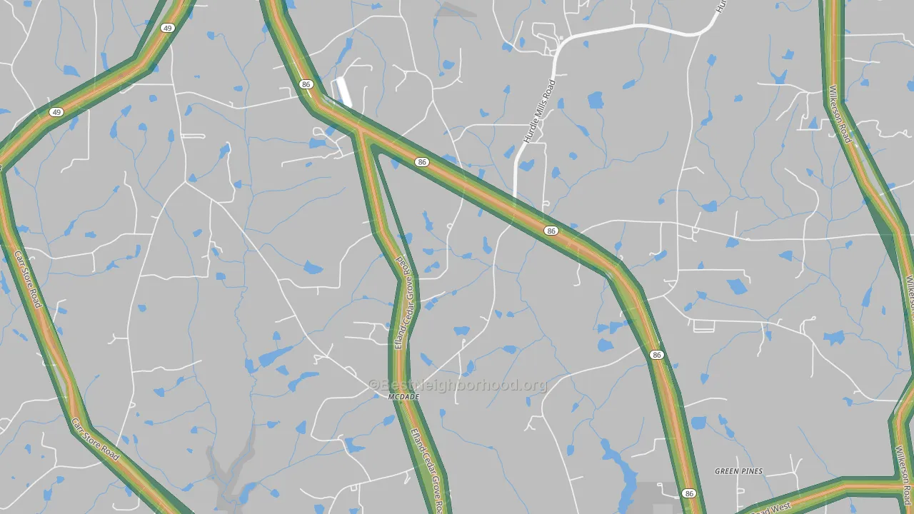 McDade, NC Map of Noise Levels in McDade