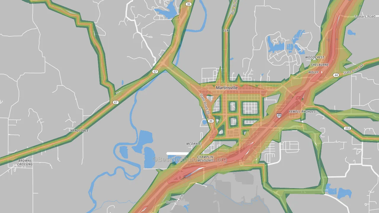 McDaniel, IN Map of Noise Levels in McDaniel