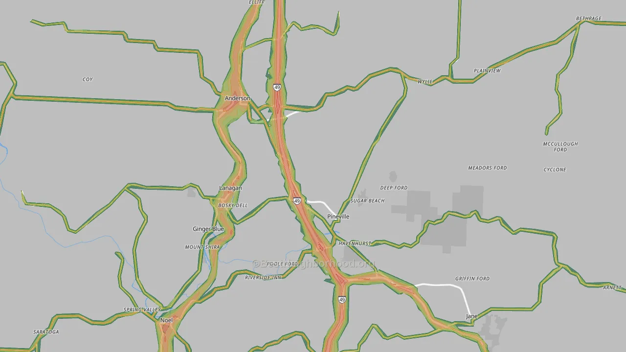 McDonald County, MO Map of Noise Levels in McDonald County