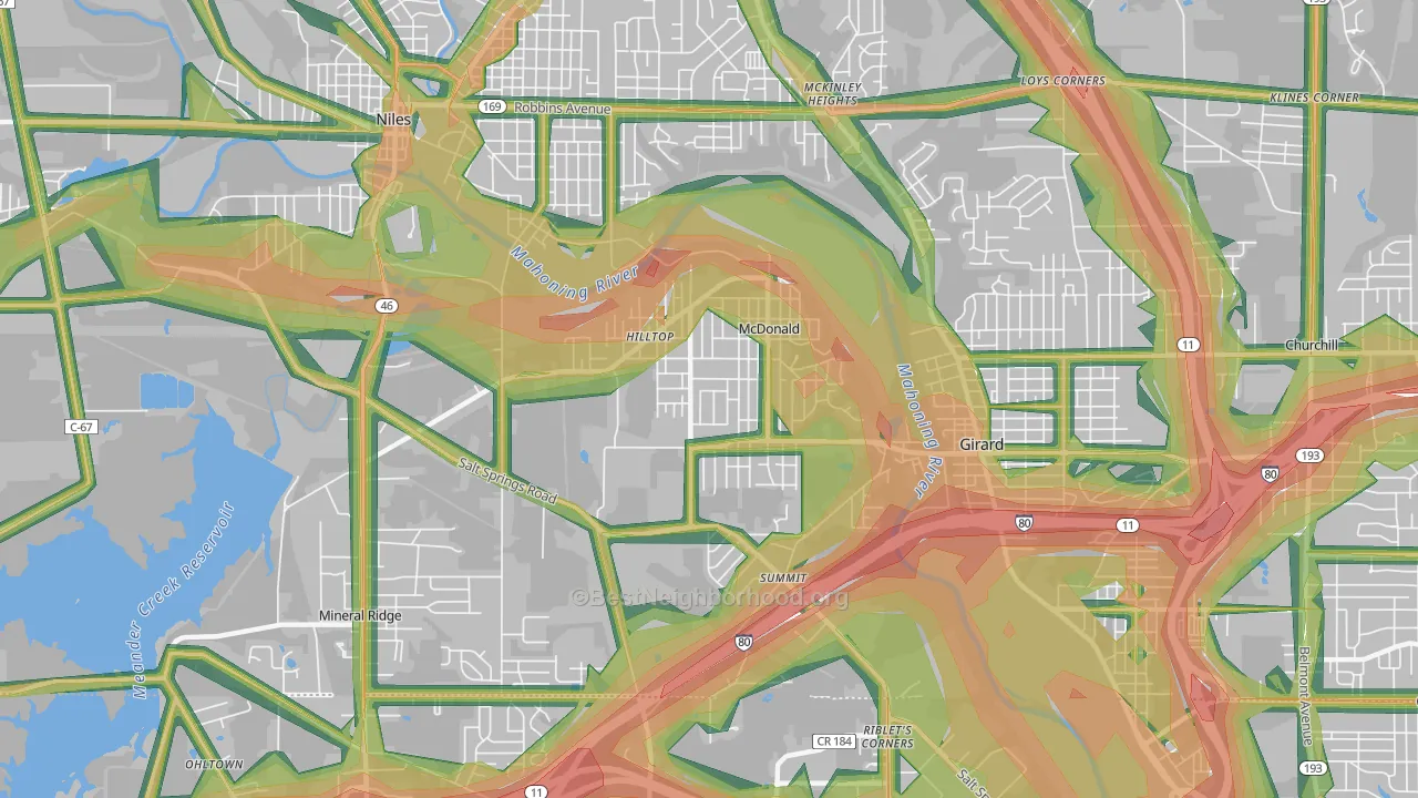 McDonald, OH Map of Noise Levels in McDonald