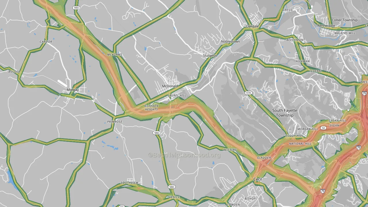 Mcdonald, PA Map of Noise Levels in Mcdonald