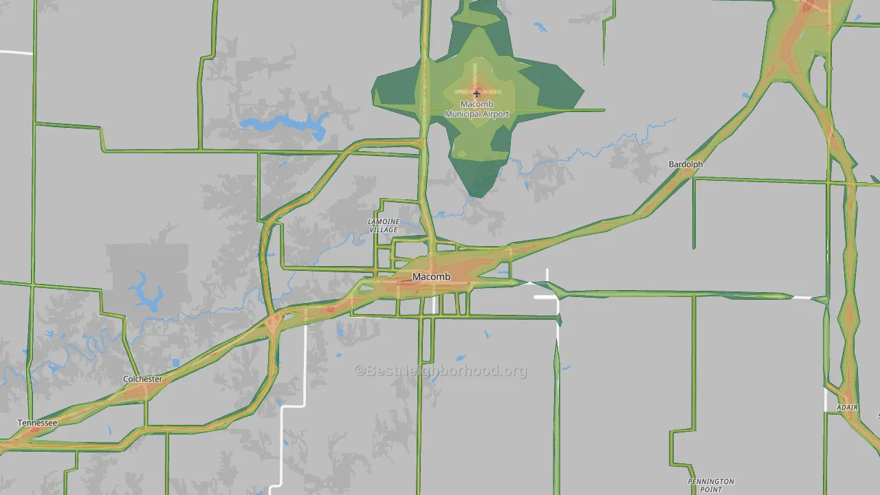 McDonough County, IL Map of Noise Levels in McDonough County