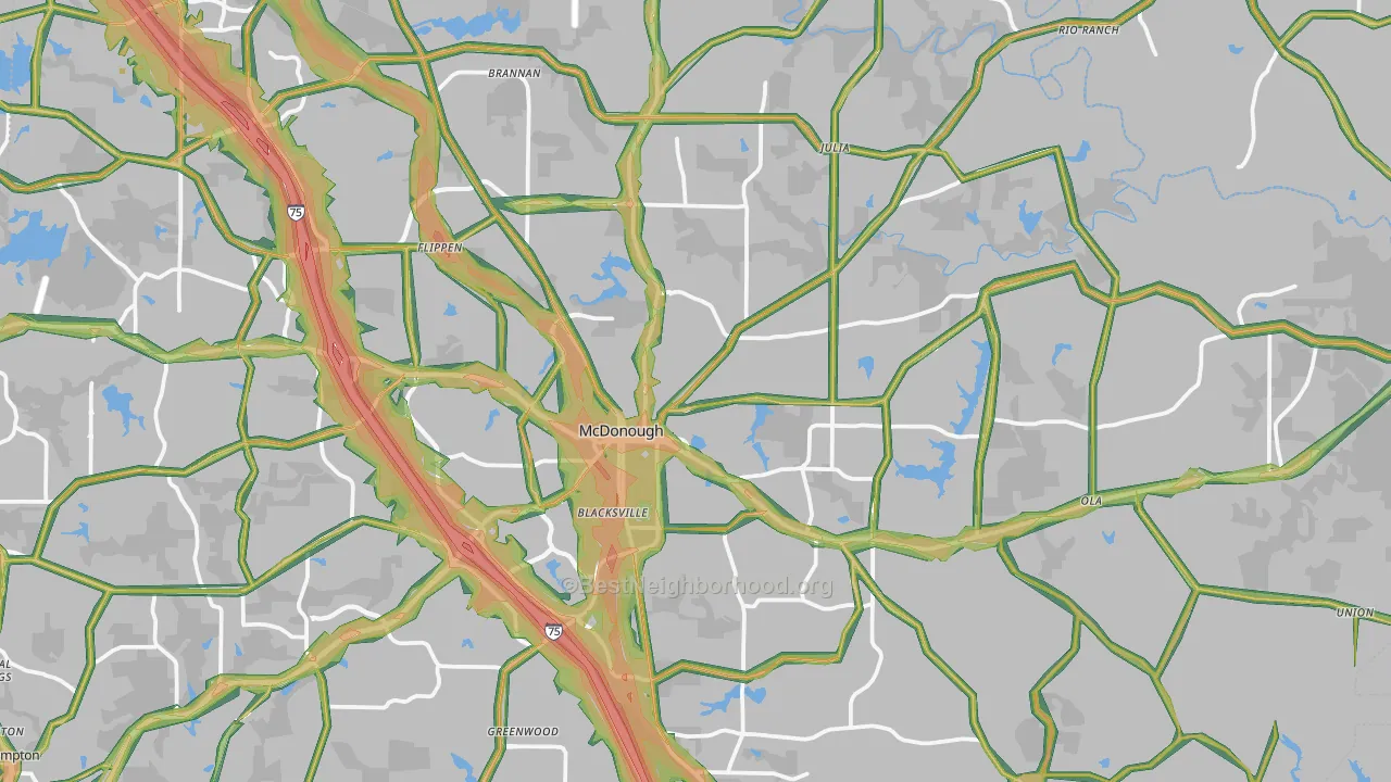McDonough, GA Map of Noise Levels in McDonough