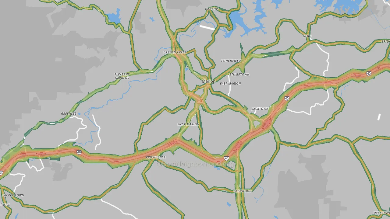 McDowell County, NC Map of Noise Levels in McDowell County