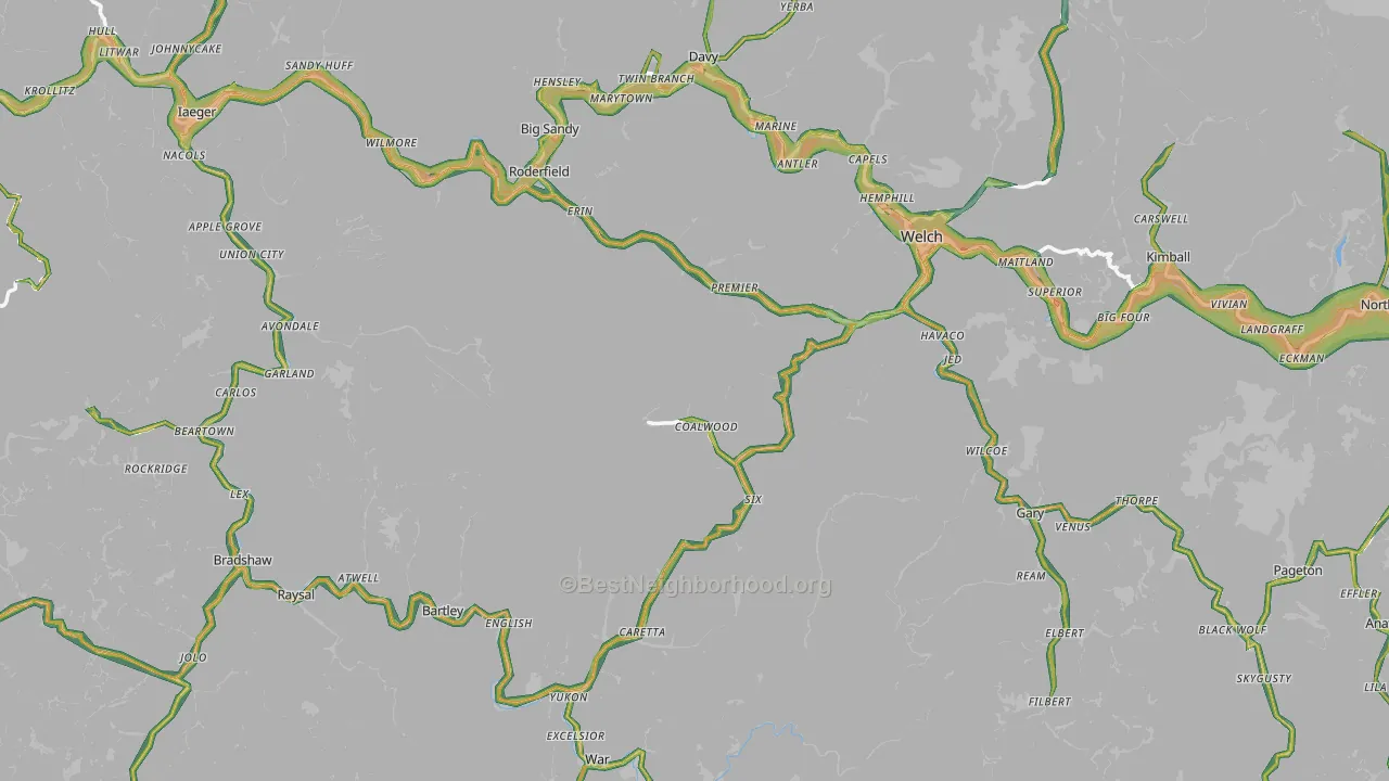 McDowell County, WV Map of Noise Levels in McDowell County