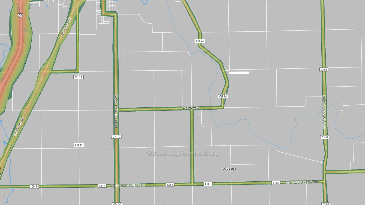 McDowell, IL Map of Noise Levels in McDowell