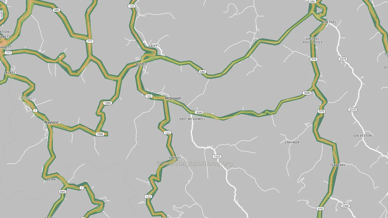 McDowell, KY Map of Noise Levels in McDowell