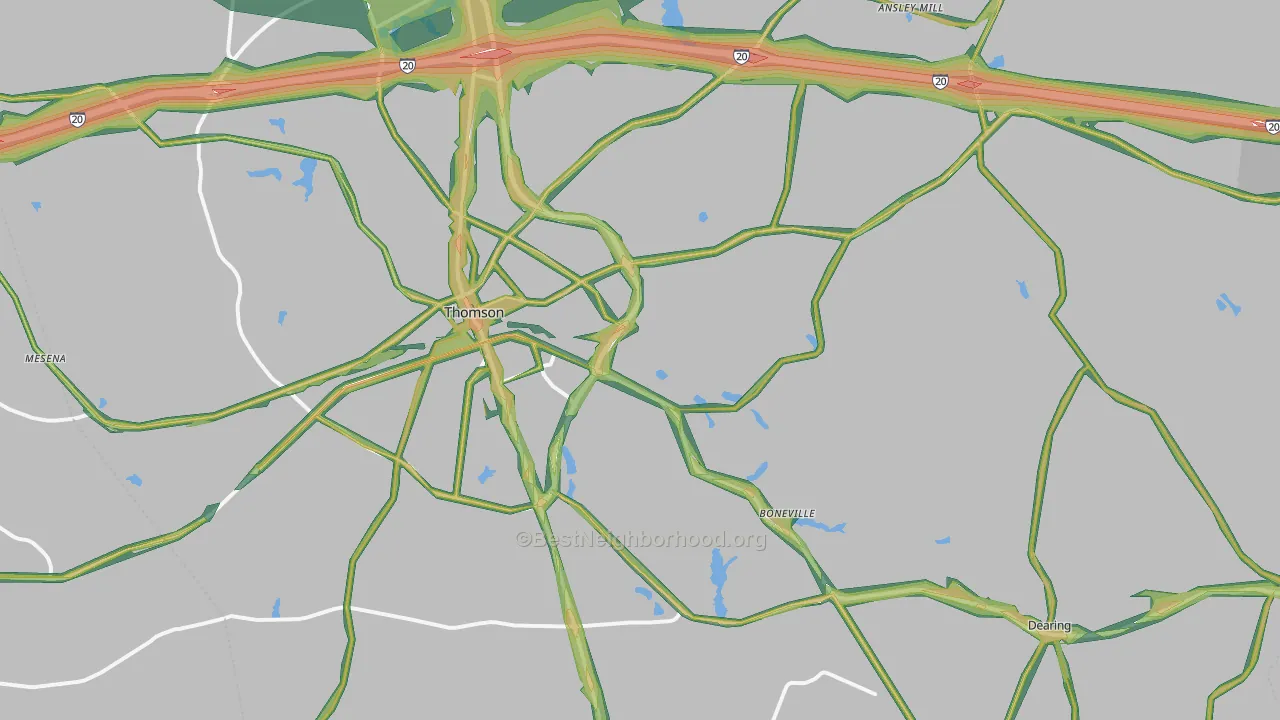 McDuffie County, GA Map of Noise Levels in McDuffie County