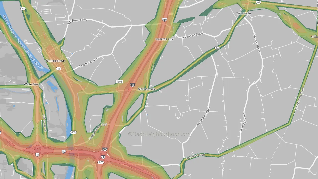 McEwensville, PA Map of Noise Levels in McEwensville