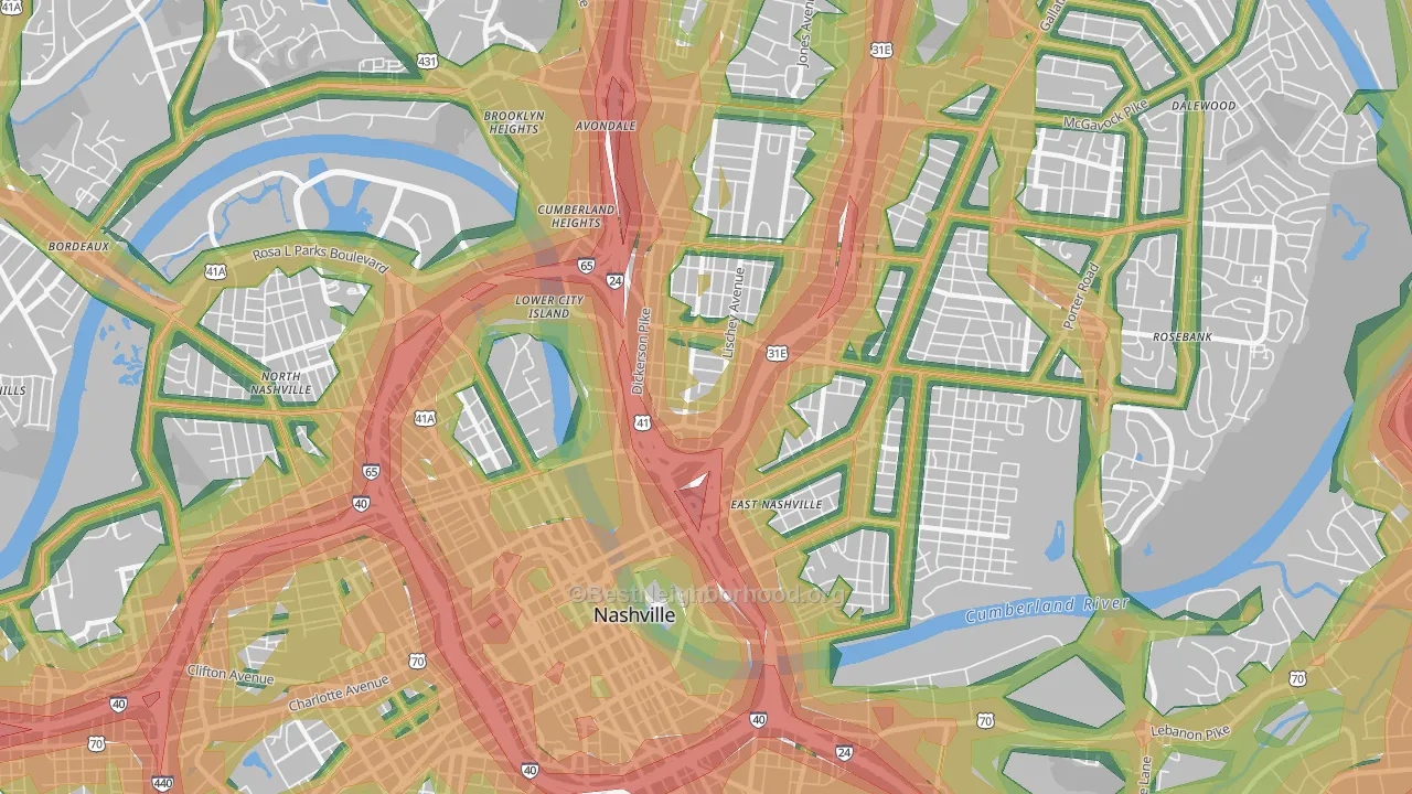 McFerrin Park, Nashville, TN Map of Noise Levels in McFerrin Park