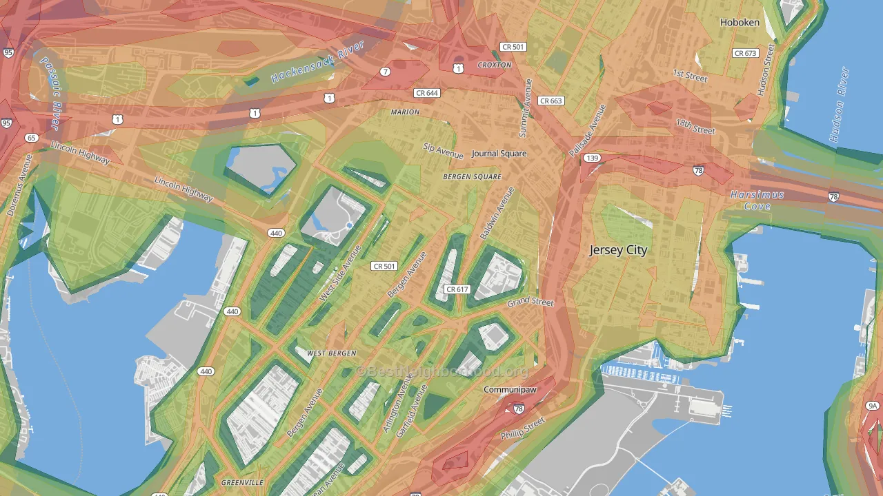 McGinley Square, Jersey City, NJ Map of Noise Levels in McGinley Square