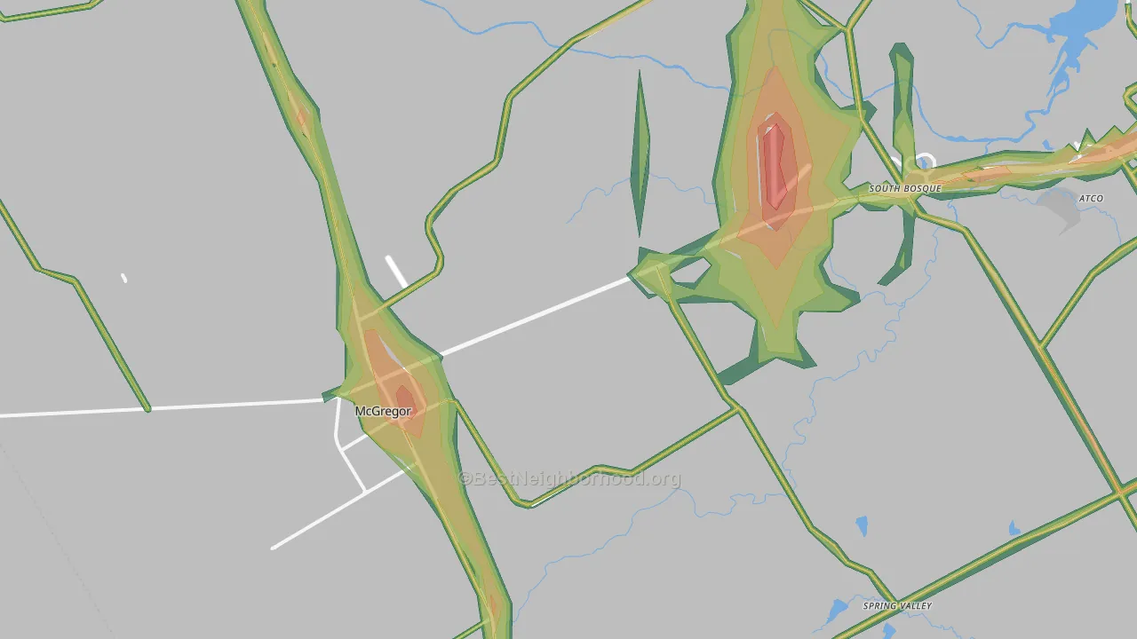 McGregor, TX Map of Noise Levels in McGregor
