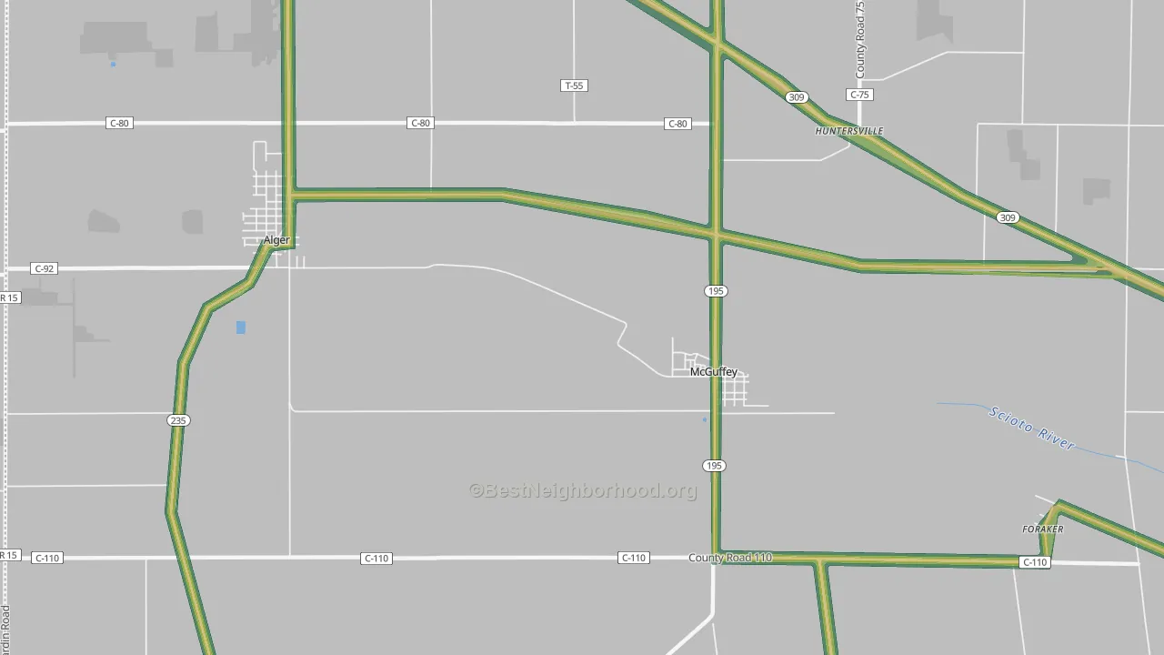 McGuffey, OH Map of Noise Levels in McGuffey