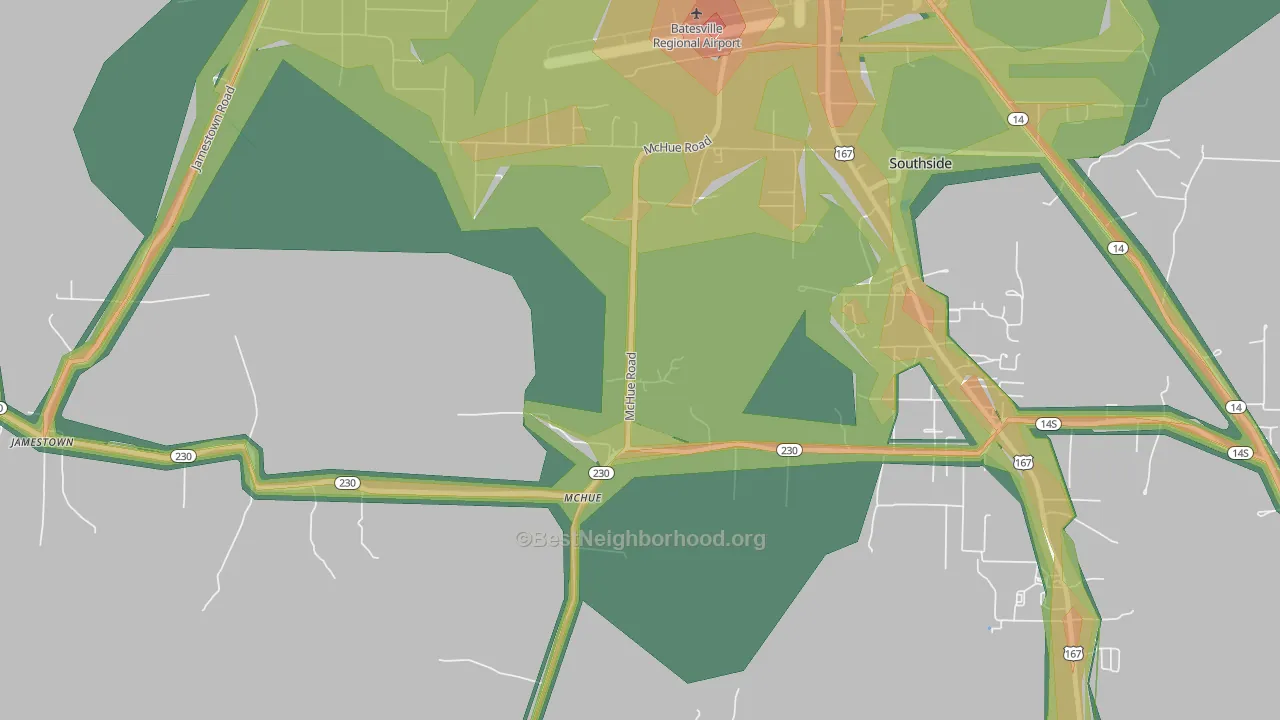 McHue, AR Map of Noise Levels in McHue