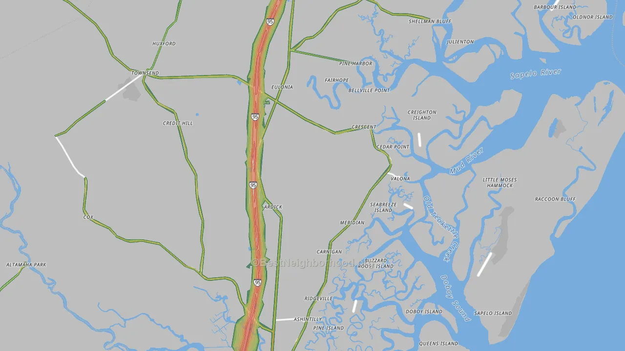 McIntosh County, GA Map of Noise Levels in McIntosh County