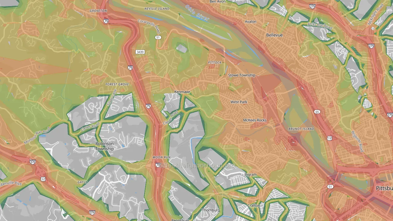 Mckees Rocks, PA Map of Noise Levels in Mckees Rocks