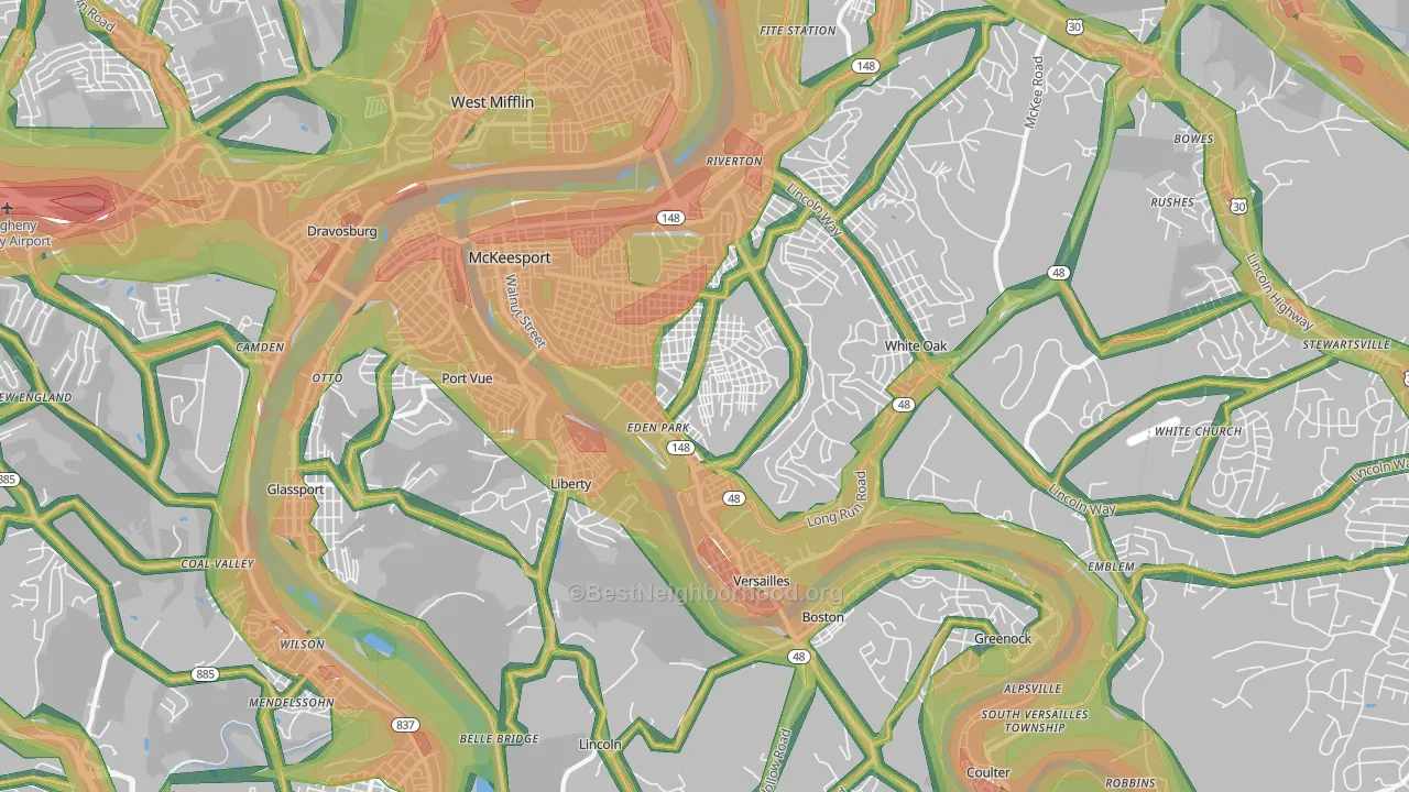McKeesport, PA Map of Noise Levels in McKeesport