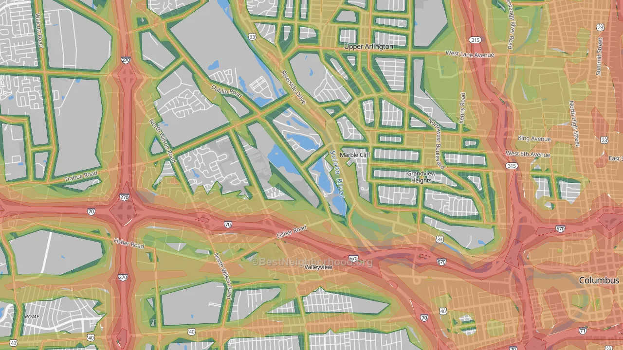 McKinley Avenue Corridor, Columbus, OH Map of Noise Levels in McKinley Avenue Corridor