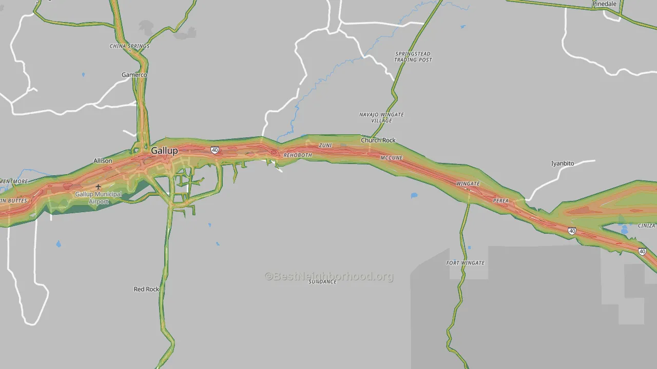 McKinley County, NM Map of Noise Levels in McKinley County