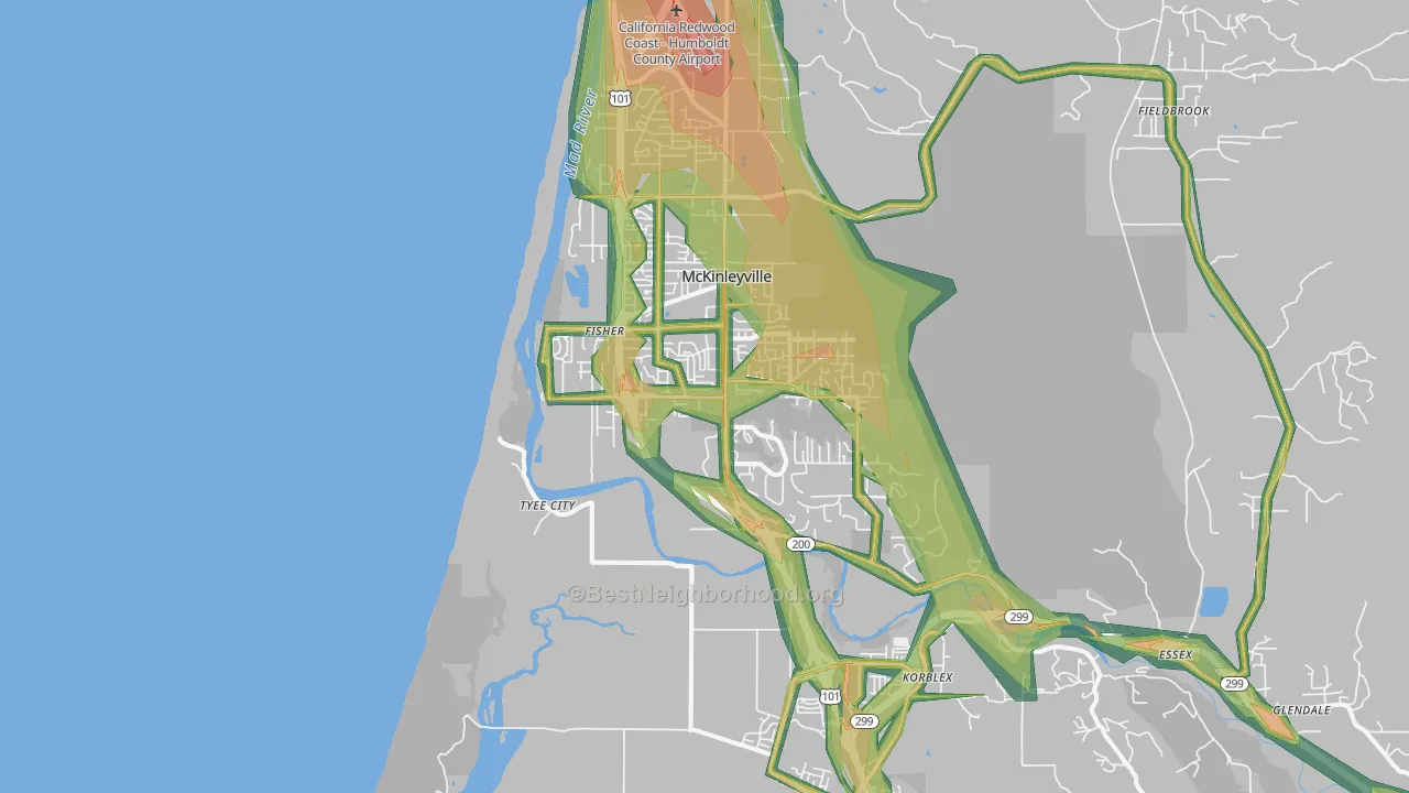 Mckinleyville, CA Map of Noise Levels in Mckinleyville