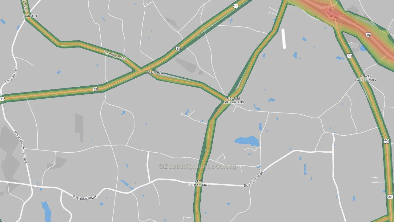 McLamb Crossroads, NC Map of Noise Levels in McLamb Crossroads