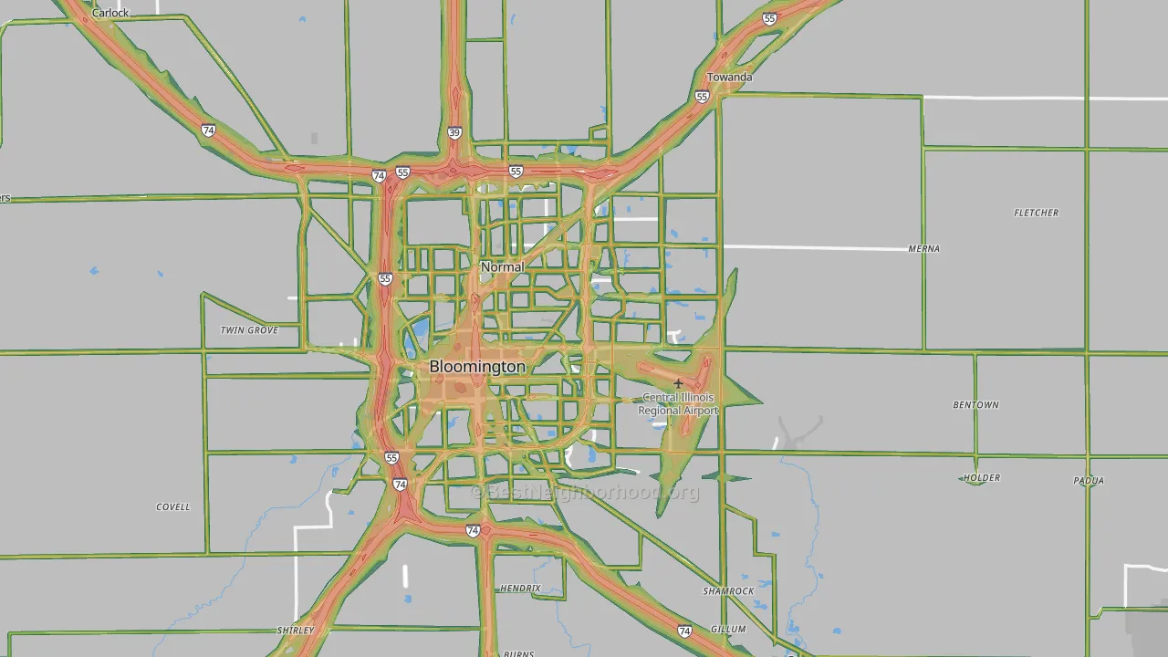 McLean County, IL Map of Noise Levels in McLean County
