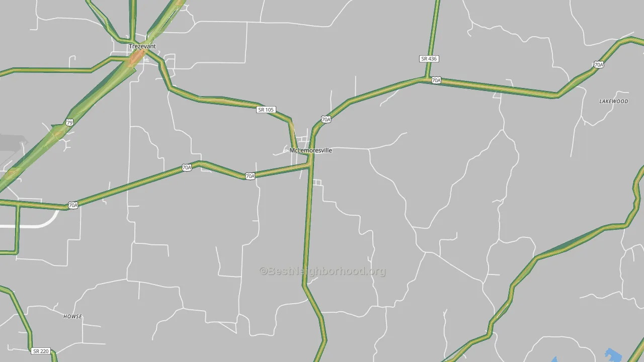 McLemoresville, TN Map of Noise Levels in McLemoresville