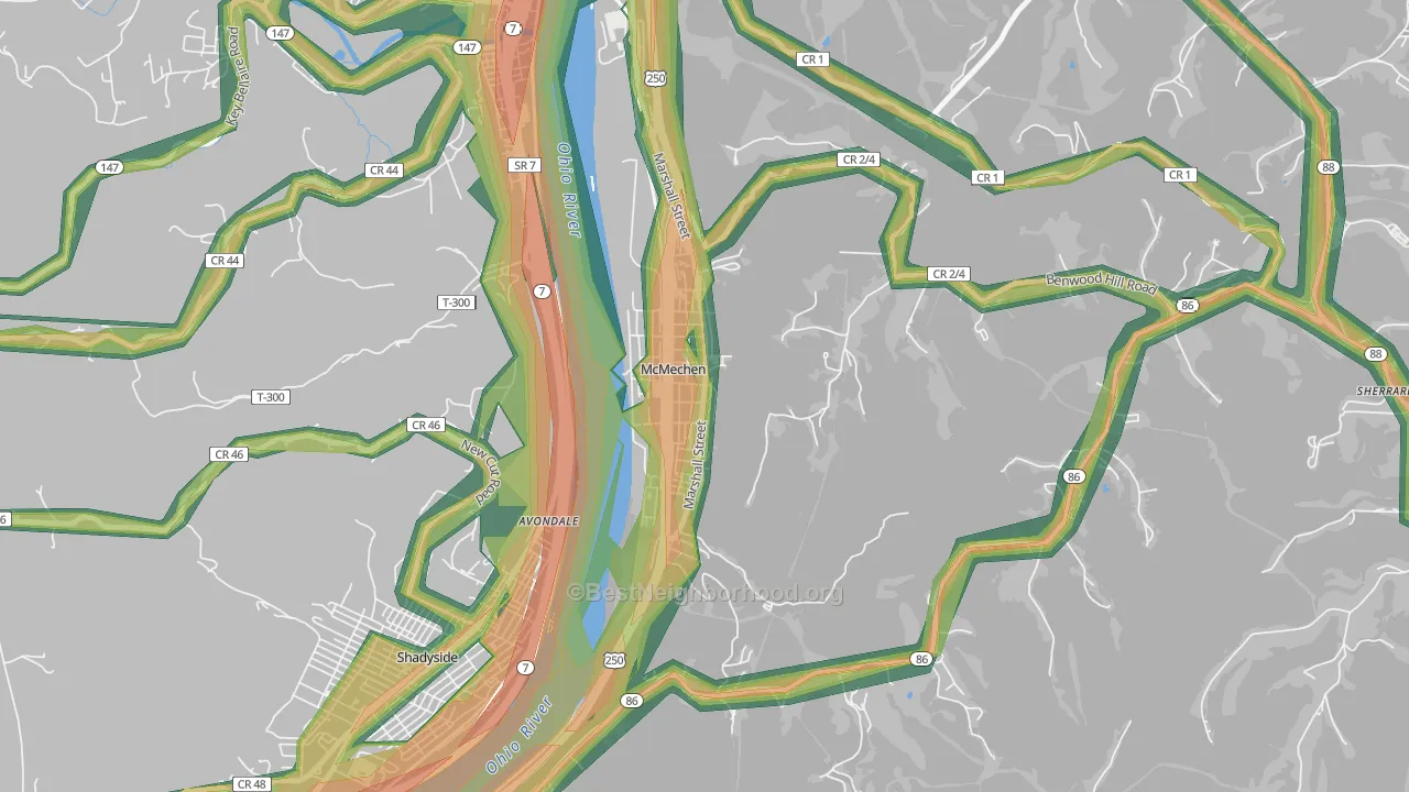 McMechen, WV Map of Noise Levels in McMechen