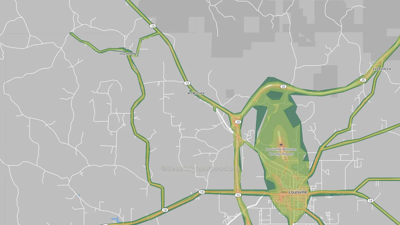 McMillan, MS Map of Noise Levels in McMillan