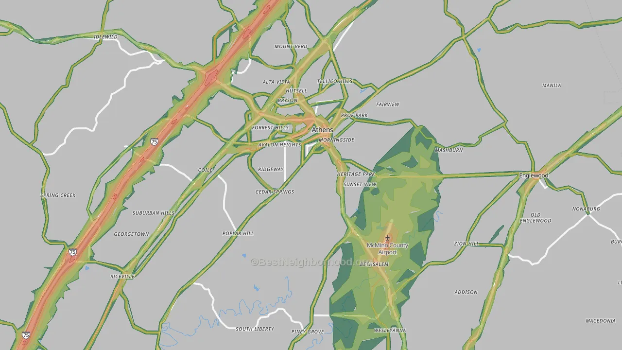 McMinn County, TN Map of Noise Levels in McMinn County