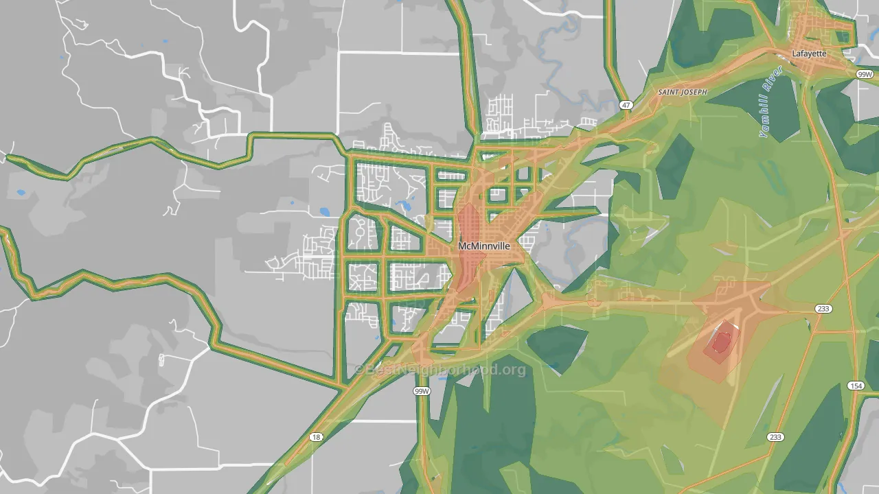 Mcminnville, OR Map of Noise Levels in Mcminnville
