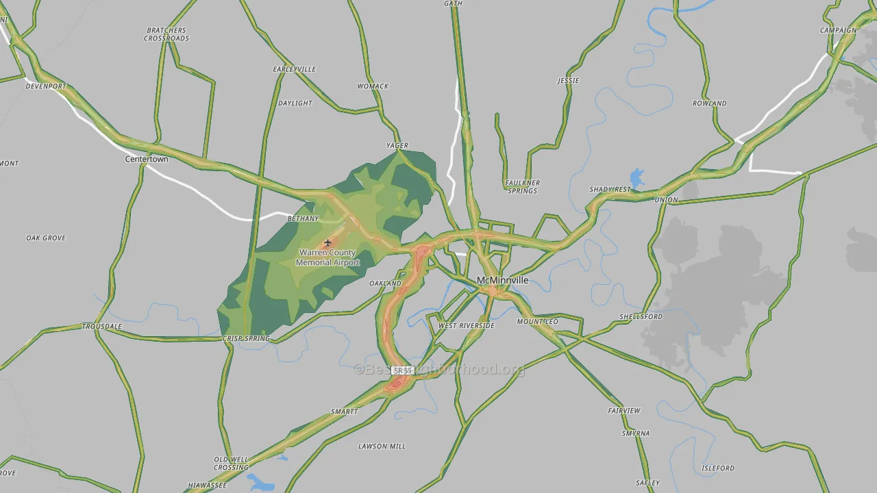 McMinnville, TN Map of Noise Levels in McMinnville