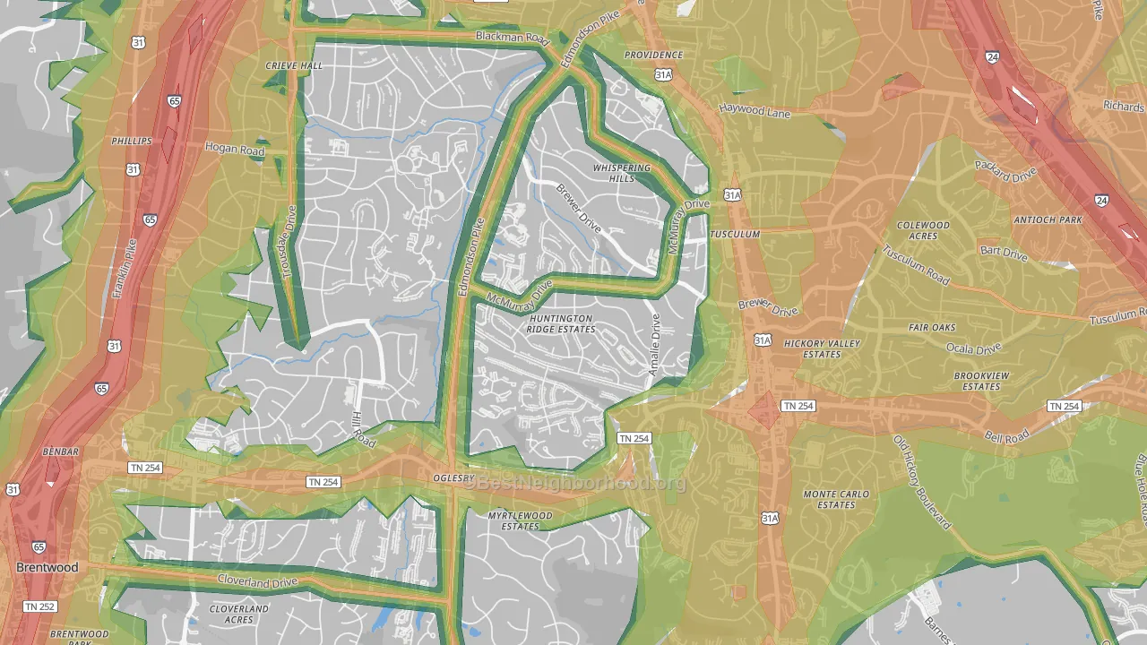 McMurray-Huntingdon, Nashville, TN Map of Noise Levels in McMurray-Huntingdon