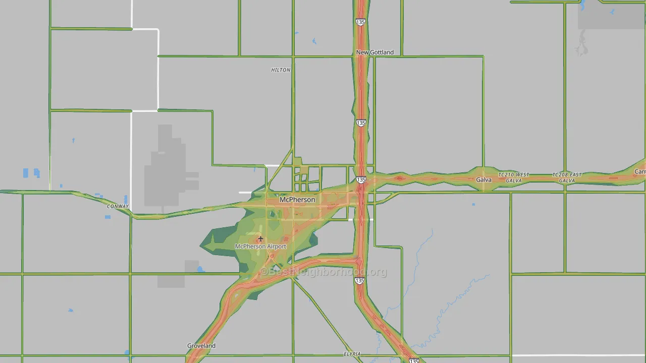 McPherson County, KS Map of Noise Levels in McPherson County