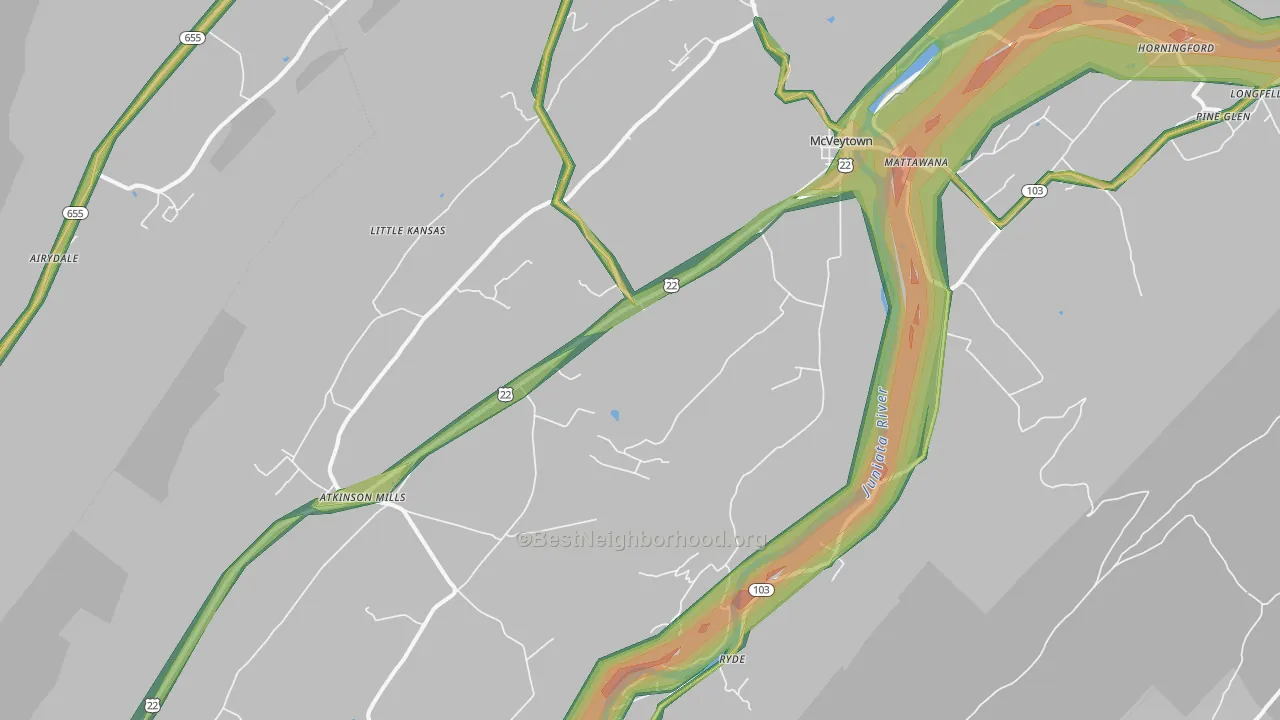 Mcveytown, PA Map of Noise Levels in Mcveytown